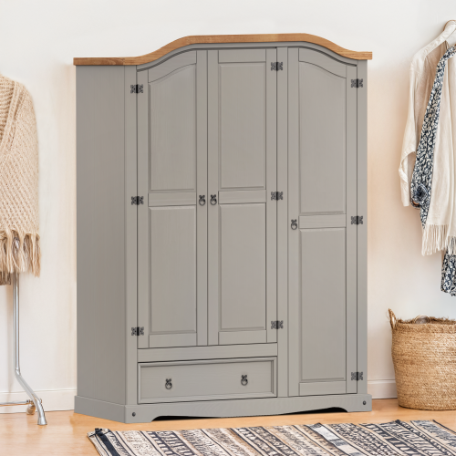 Mercers Furniture Corona Grey Wax 3 Door 1 Drawer Wardrobe