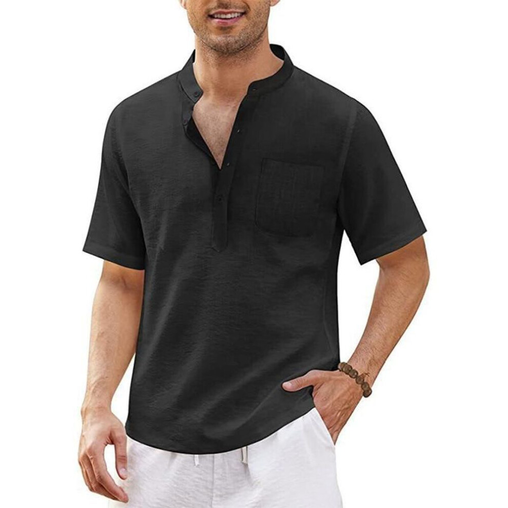 (black, US M 60-70 KG) Summer New Men&apos;s Short-sleeved T-shirt Cotton And Linen Led Casual Men&apos;s T-shirt Shirt Male  Breathable S-3xl