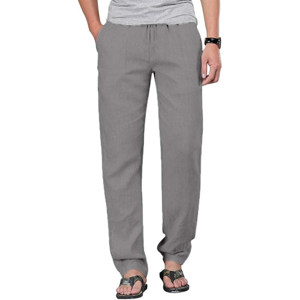 (gray, XL) Mens Cotton Linen Drawstring Pants Elastic Waist Casual Jogger Yoga Pants Beach Trousers Baggy Loose Men Sweatpants
