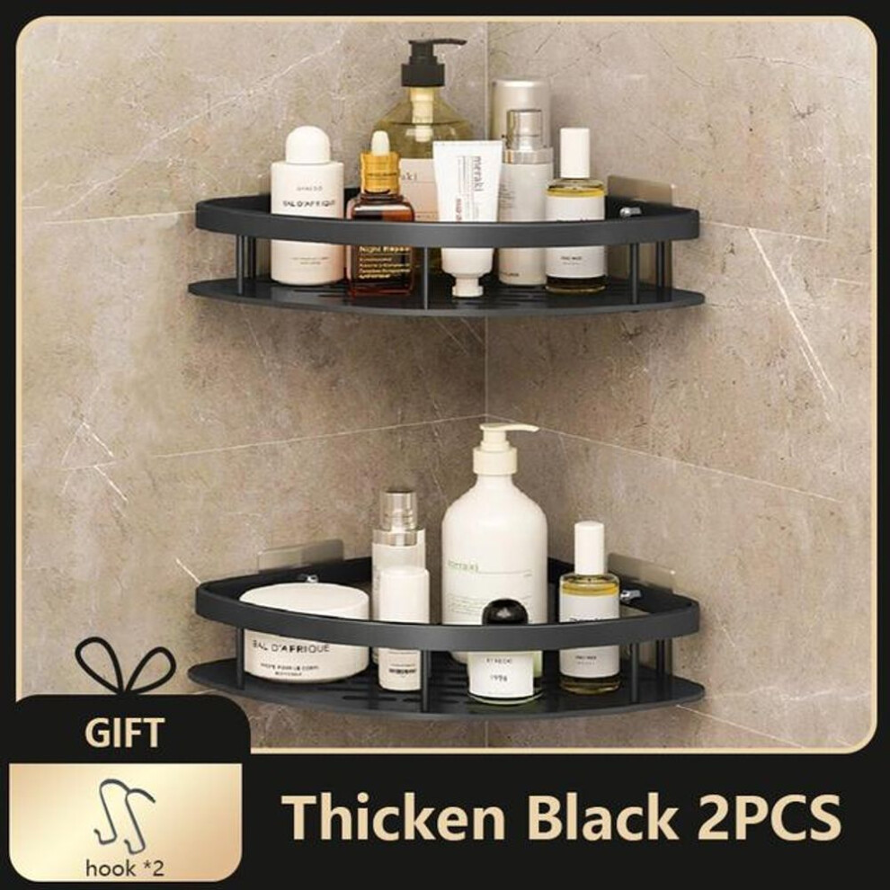 (black, thicken 2pcs) Bathroom Shelves Bathroom Corner Shelf Without Drilling Rustproof Space Aluminum Shower Storage Rack Shampoo Holder Bathroom Shower Accessories