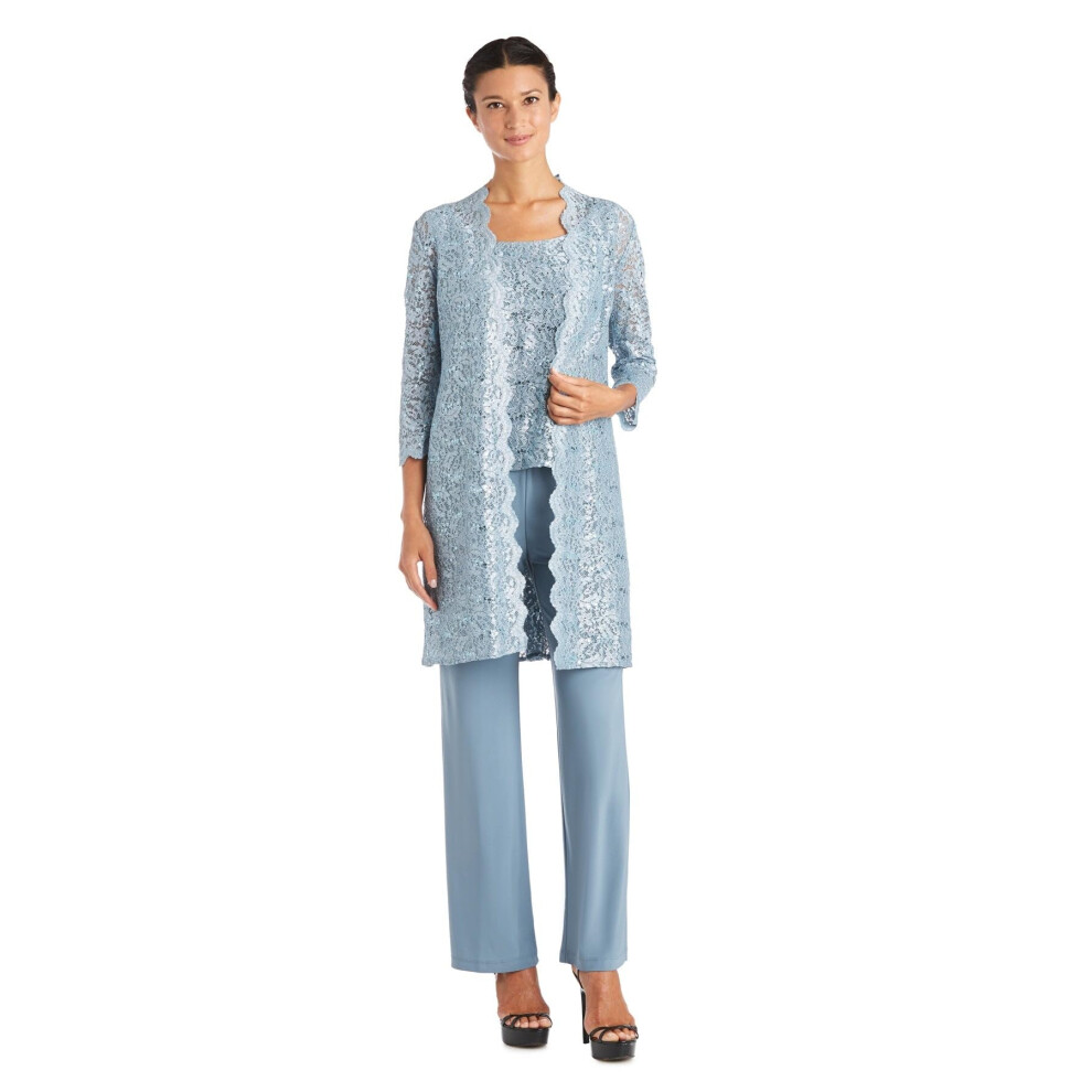 R&M Richards Plus Size Women's 3 Piece Scalloped Sequin Lace Pant Suit