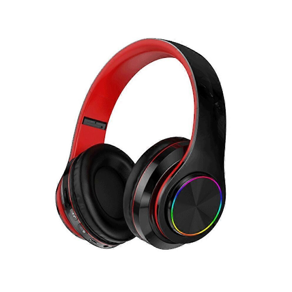 ( One Size) Luminous Bluetooth Headset Headmounted Subwoofer Mobile Phone Wireless Sports Gaming Headset Black/Red 6952201224614