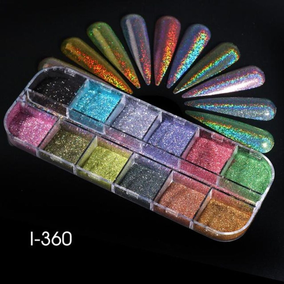 (I-360) Holographic Powder Set Holo Silver Rub Dust Black Pink Chrome Nail Glitter Powder Laser Pigment For Nail DIY Manicure