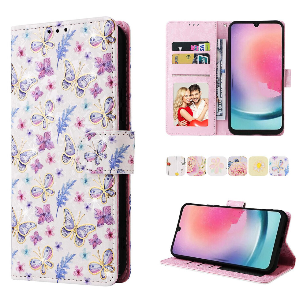 (C2) Compatible With Samsung Galaxy A24 4g Case Retro Gilded Flower Pu Leather Rfid Blocking Wallet Cover