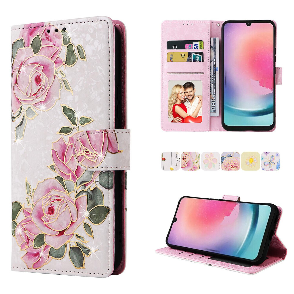 (C6) Compatible With Samsung Galaxy A24 4g Case Retro Gilded Flower Pu Leather Rfid Blocking Wallet Cover