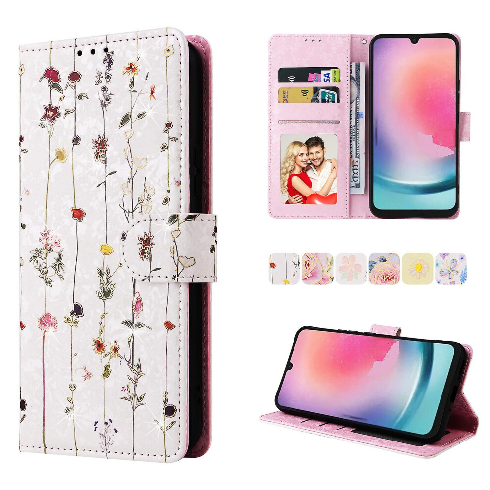 (C3) Compatible With Samsung Galaxy A24 4g Case Retro Gilded Flower Pu Leather Rfid Blocking Wallet Cover