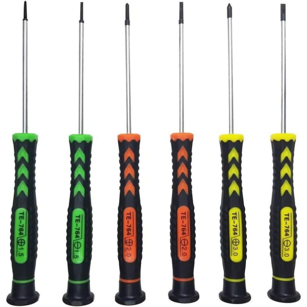(6in1) Screwdriver Set Of 6 Magnetic Flat And Cross With Non-slip Handles In Different Sizes