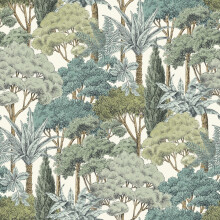 Grandeco Life Karuna Trees Green Wallpaper A76302