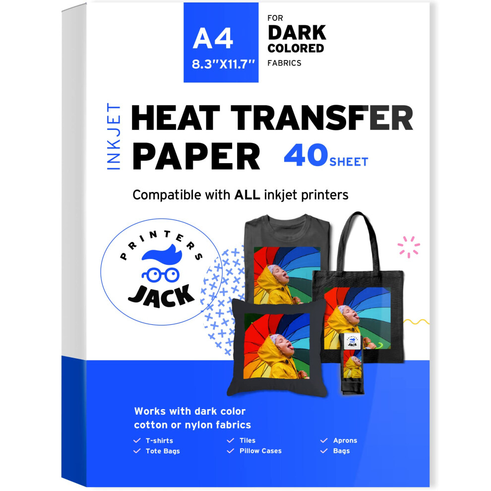 Printers Jack Iron-On Heat Transfer Paper for Dark Fabric 40 Pack 8.3x