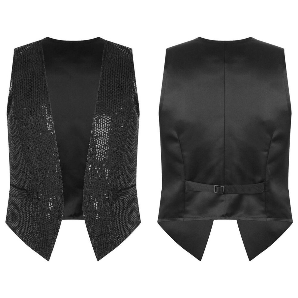 (black, XL) Mens Womens Glitter Sequin Sleeveless Vest Waistcoat Jacket Suit Blazer Carnival Stage Costume