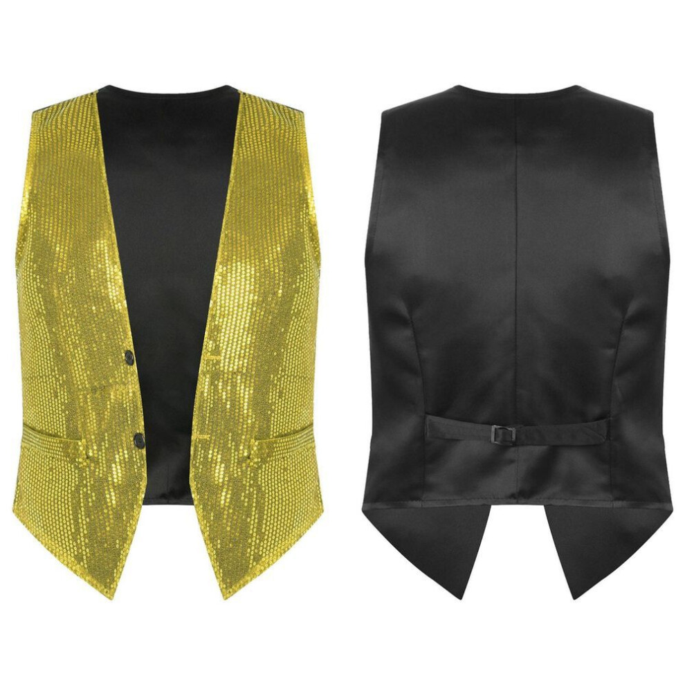 (gold, 4XL) Mens Womens Glitter Sequin Sleeveless Vest Waistcoat Jacket Suit Blazer Carnival Stage Costume