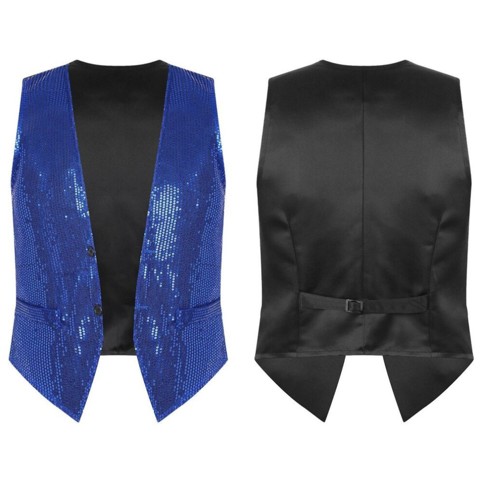 (royal blue, M) Mens Womens Glitter Sequin Sleeveless Vest Waistcoat Jacket Suit Blazer Carnival Stage Costume