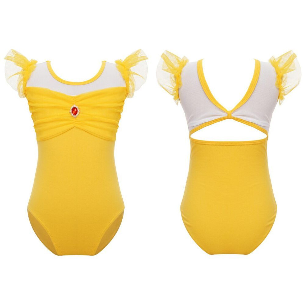 (yellow, 5-6 Years) Ballet Leotards For Girls Kids Flying Sleeves Dance Bodysuit Ballerina Gymnastics Leotard