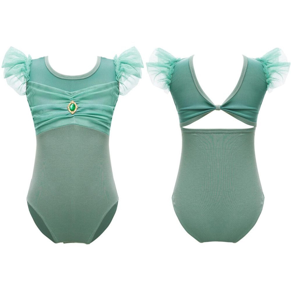 (green, 7-8 Years) Ballet Leotards For Girls Kids Flying Sleeves Dance Bodysuit Ballerina Gymnastics Leotard