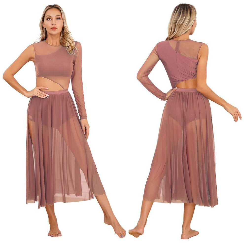 (dust storm, XL) Women Lyrical Dance Costumes Sleeveless Mesh Tulle Flowy Maxi Long Dress Modern Contemporary Dancewear