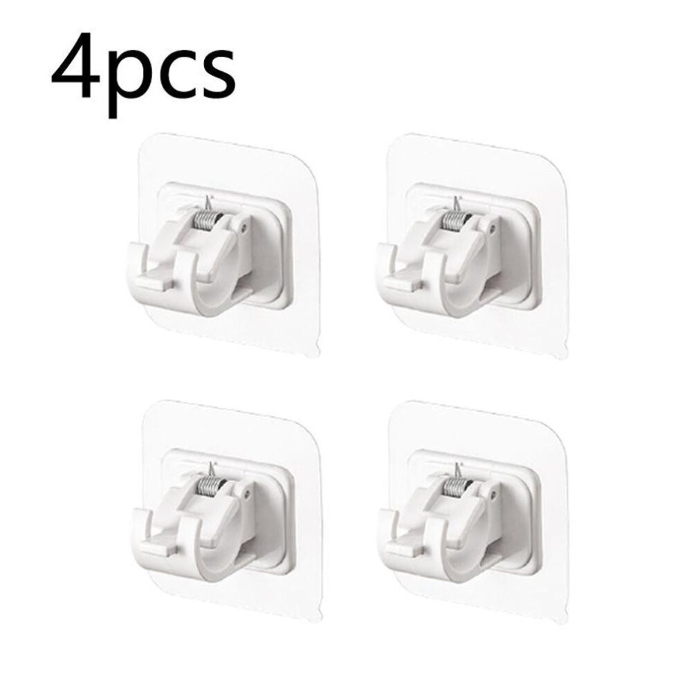 (white, 4pcs) 2/4pcs Nail-free Adjustable Curtain Rod Holder Clamp Hooks Rod Bracket Holders Adhesive Wall Curtain Fixed Clip Hanging Rack Hook