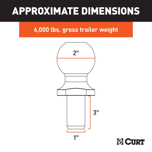 Curt 40020 Trailer Chrome Hitch Ball 6 000 lbs de 2 polegadas de di   metro 1 x 3 polegadas Shank Gray 1