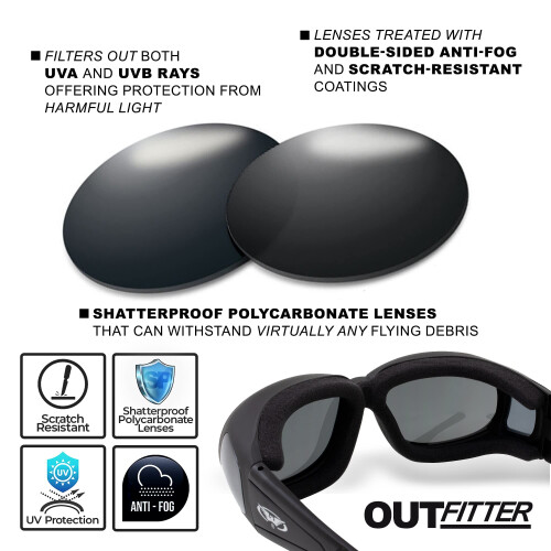 Γυαλιά Ασφαλείας Μοτοσικλέτας Global Vision Outfitter με Επένδυση (Σκούρος Φακός) 1