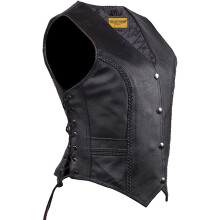 Womens Black Leather Motorcykelvst med fltning p spetsar p framsidan och baksidan (AS1 Alpha 4X_L Regular Regular)