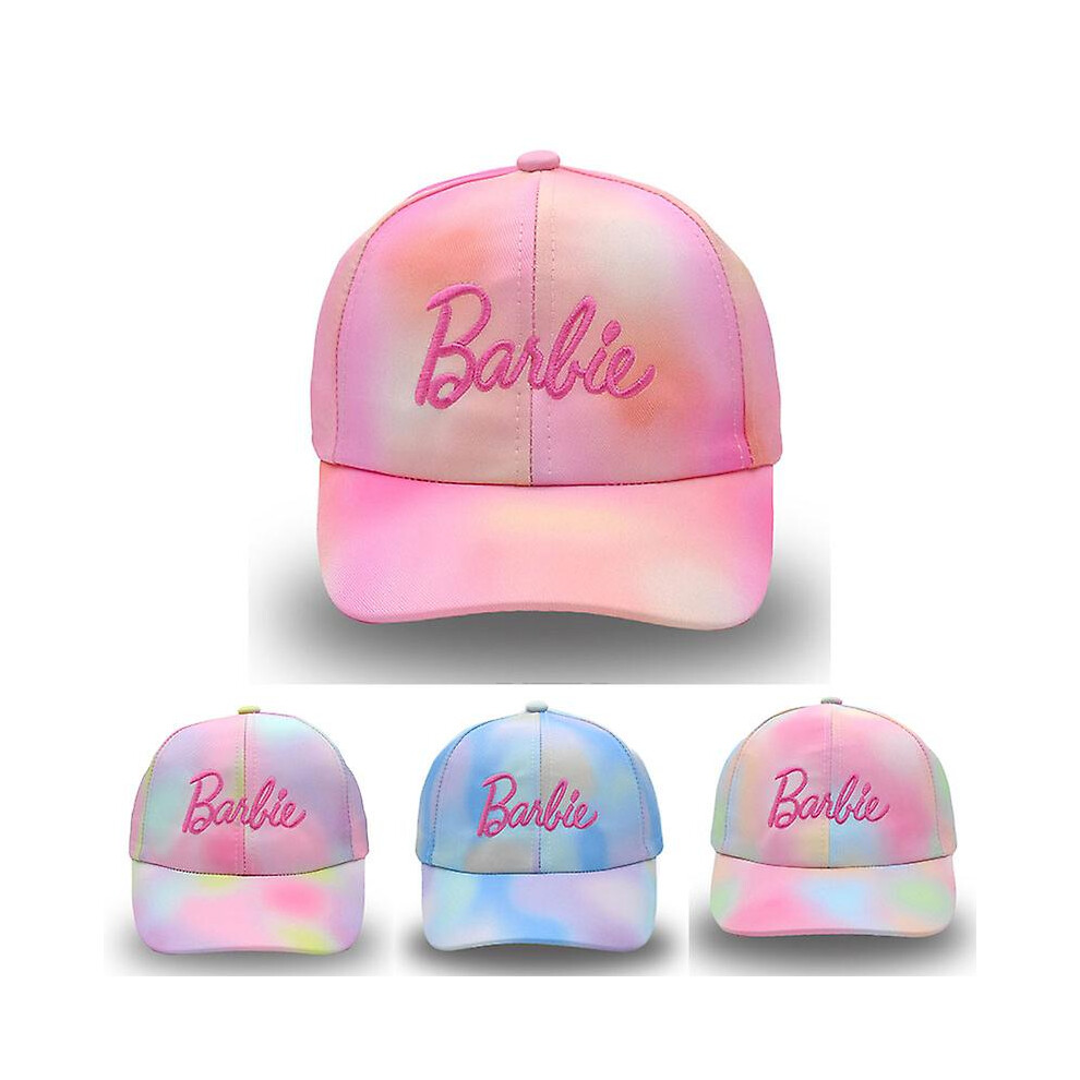 (Rainbow Blue) Kids Girls Barbie Pink Baseball Caps Children Sun Beach Peaked Cap Barbie Hat Adjustable
