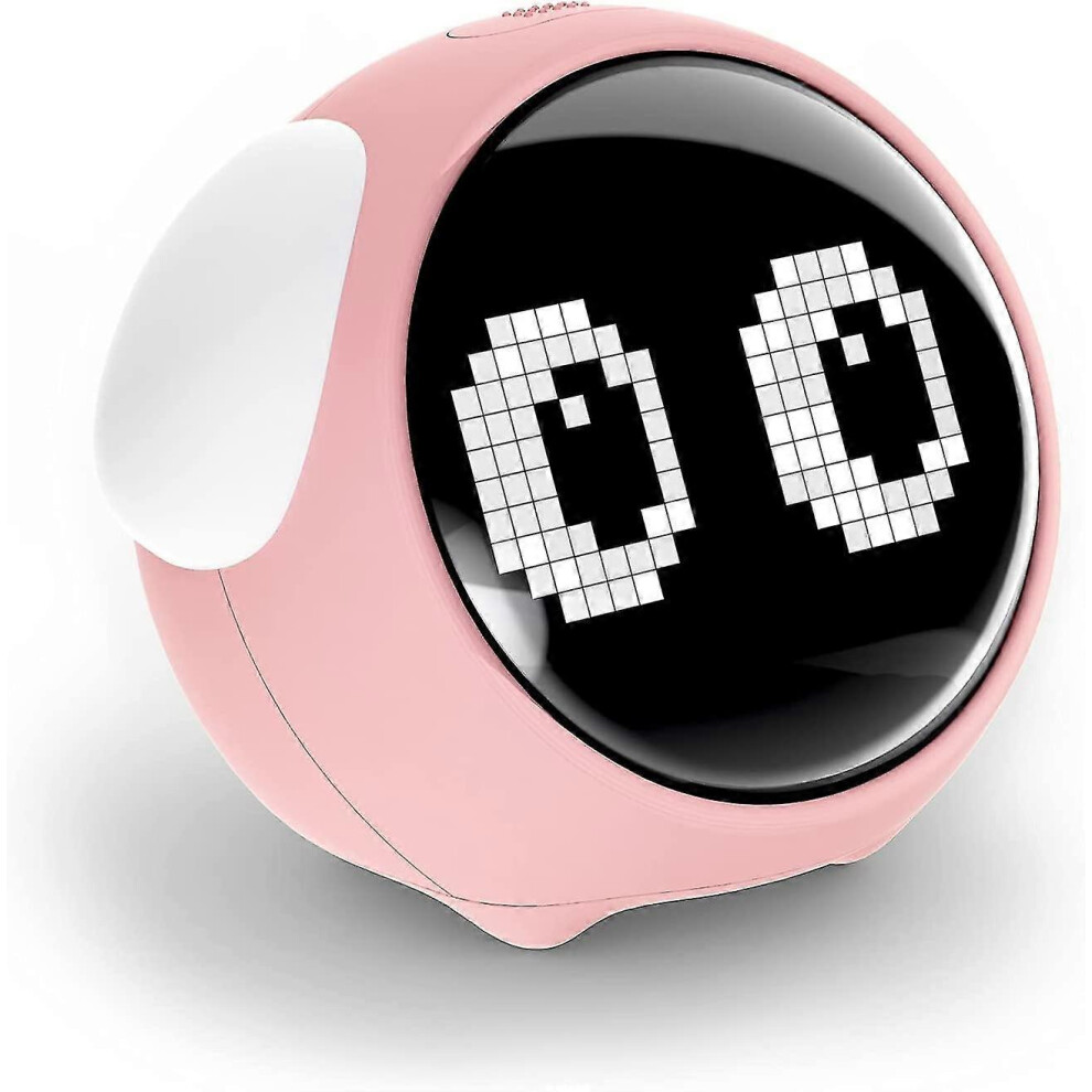 (, One Size) Children Led Expression Pixel Alarm Clock Smart Luminous Alarm Clock Student Bedside Snooze Digital Small Alarm Clock Pink Hiigyl