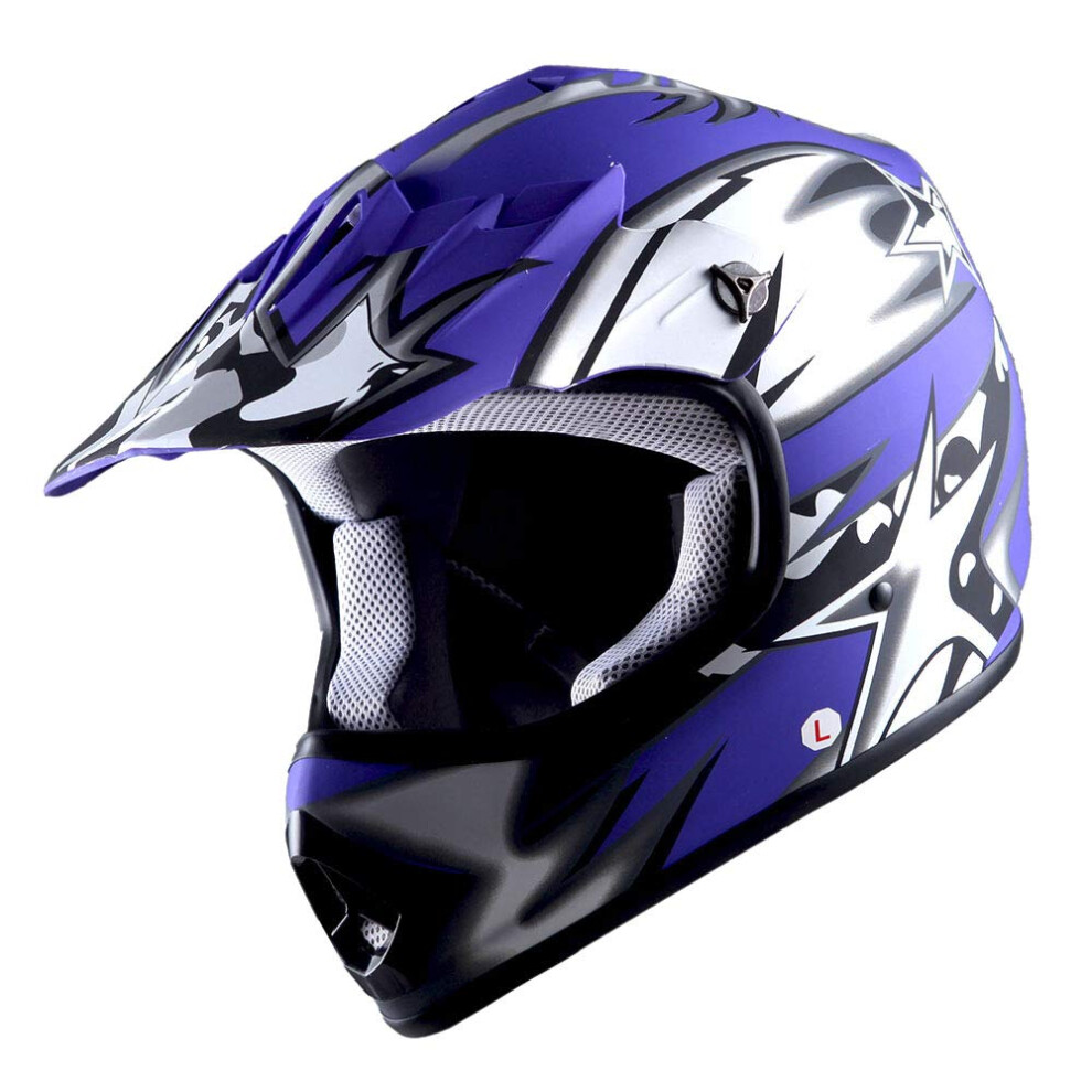 Casque de motocross WOW Youth pour enfants, BMX, MX, ATV, Dirt Bike, Star Matt Blue