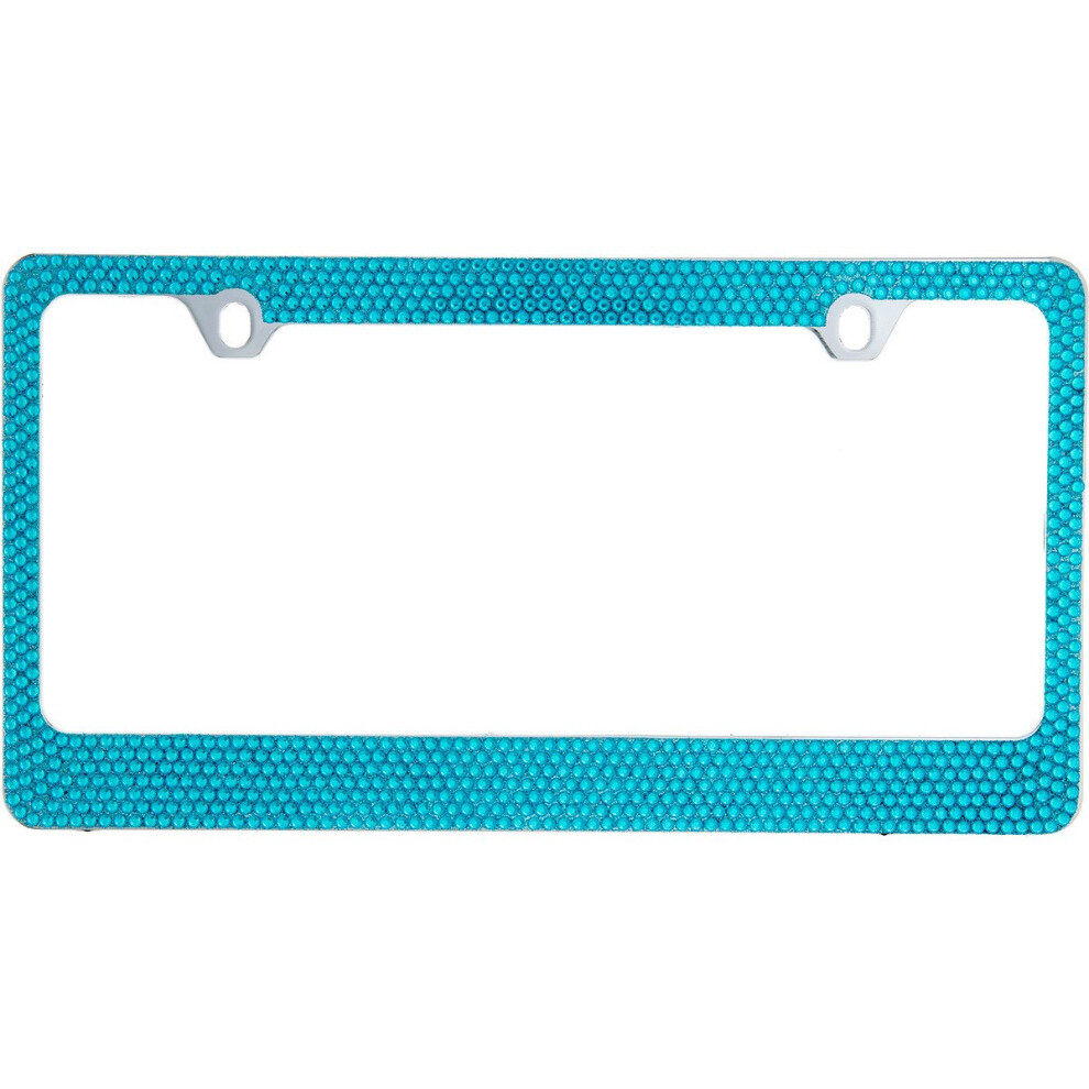 Popular Bling 7 Row Color Crystal Metal Chrome License Plate Frame With Crystal Screw Caps - 1 Frame Blue 653718116022