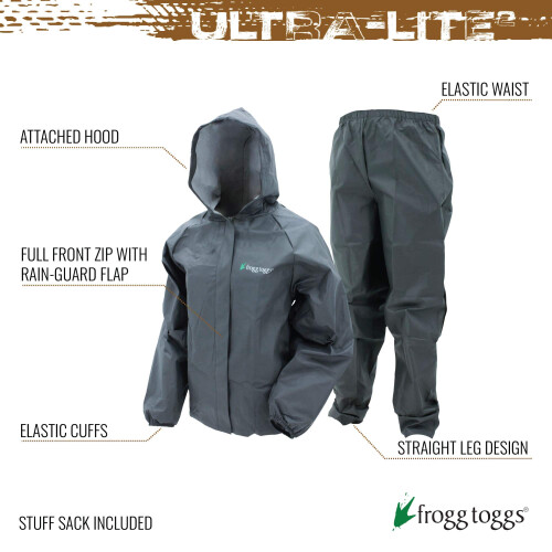 FROGG TOGGS Εφηβικό Ultra-Lite2 Αδιάβροχο Αναπνεύσιμο Κουστούμι, Μικρό Μαύρο 1