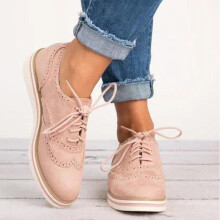 (Pink, 43) Women Flat Oxford Brogue Lace-up Pumps Office Sneakers Shoes