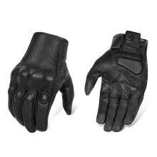 Aktualisierte Vollfinger-Motorradhandschuhe aus Leder mit Telefon-Touch-Funktion, Ziegenleder, schwarze Motorrad-Reithandschuhe (aktualisiert, nicht