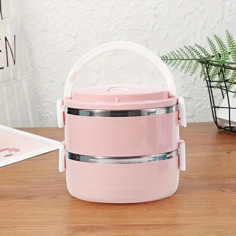 (pink) 1pc Lunch Boxes, Double-layer Stainless Steel Bento Box, Insulated Food Storage Container With Lid, For Office, School, Camping And Picnic