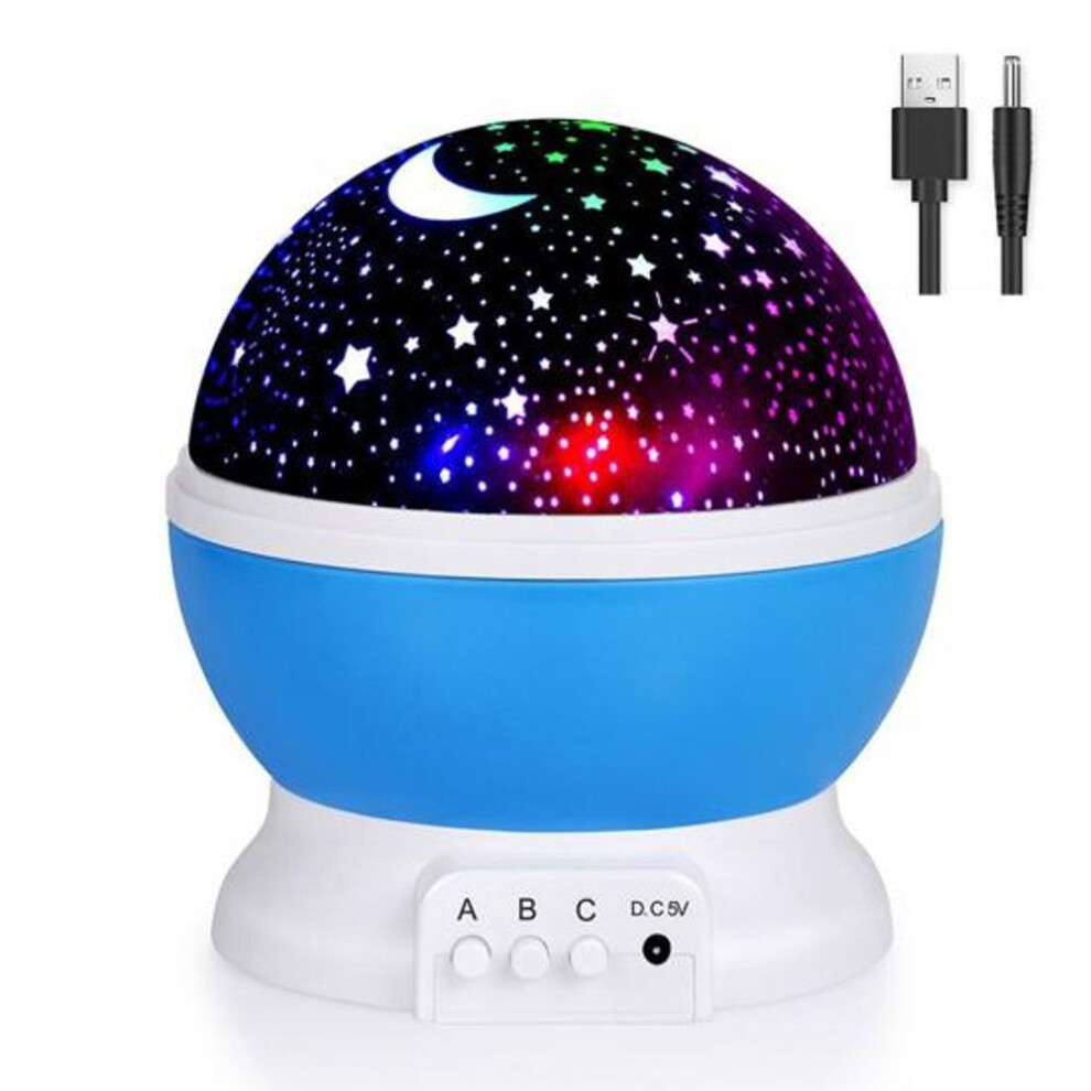 (blue) Led Night Light With Usb Cable 360 Degree Rotation Glare-free Romantic Colorful Star Projector Table Lamp Decoration
