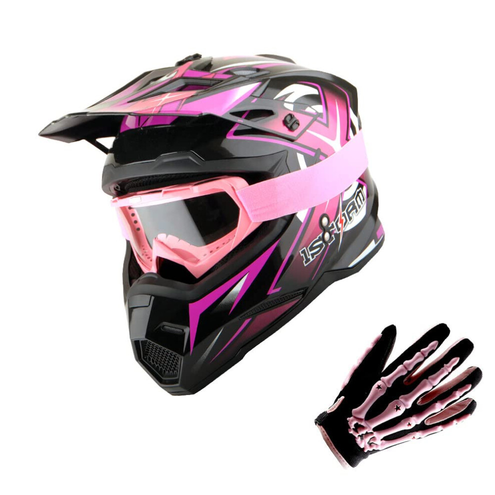 1Storm Motocross Adult Helmet Bmx Mx Atv Dirt Bike Helmet Racing Pink 840036837023