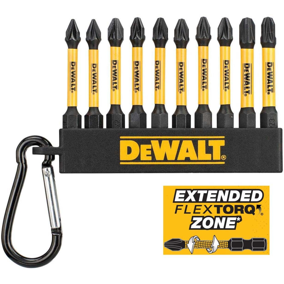 Dewalt 10 Piece FLEXTORQ Screwdriver High Impact Rated Bit Set 57mm PZ2 Key Ring
