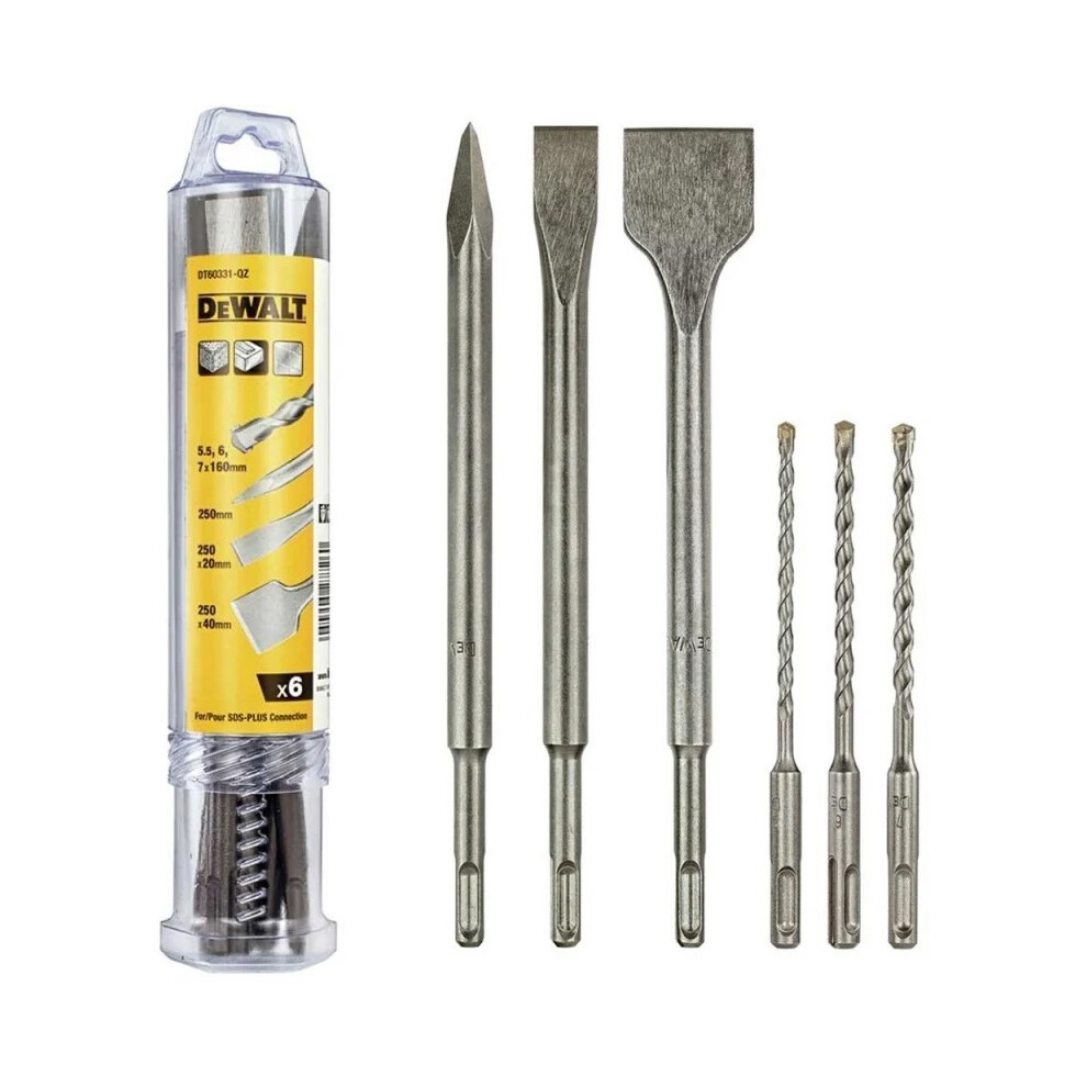 Dewalt 6 Piece SDS+ Flat Chisels + Point + Drill Bit Set SDS PLUS XMS22SDS6PC