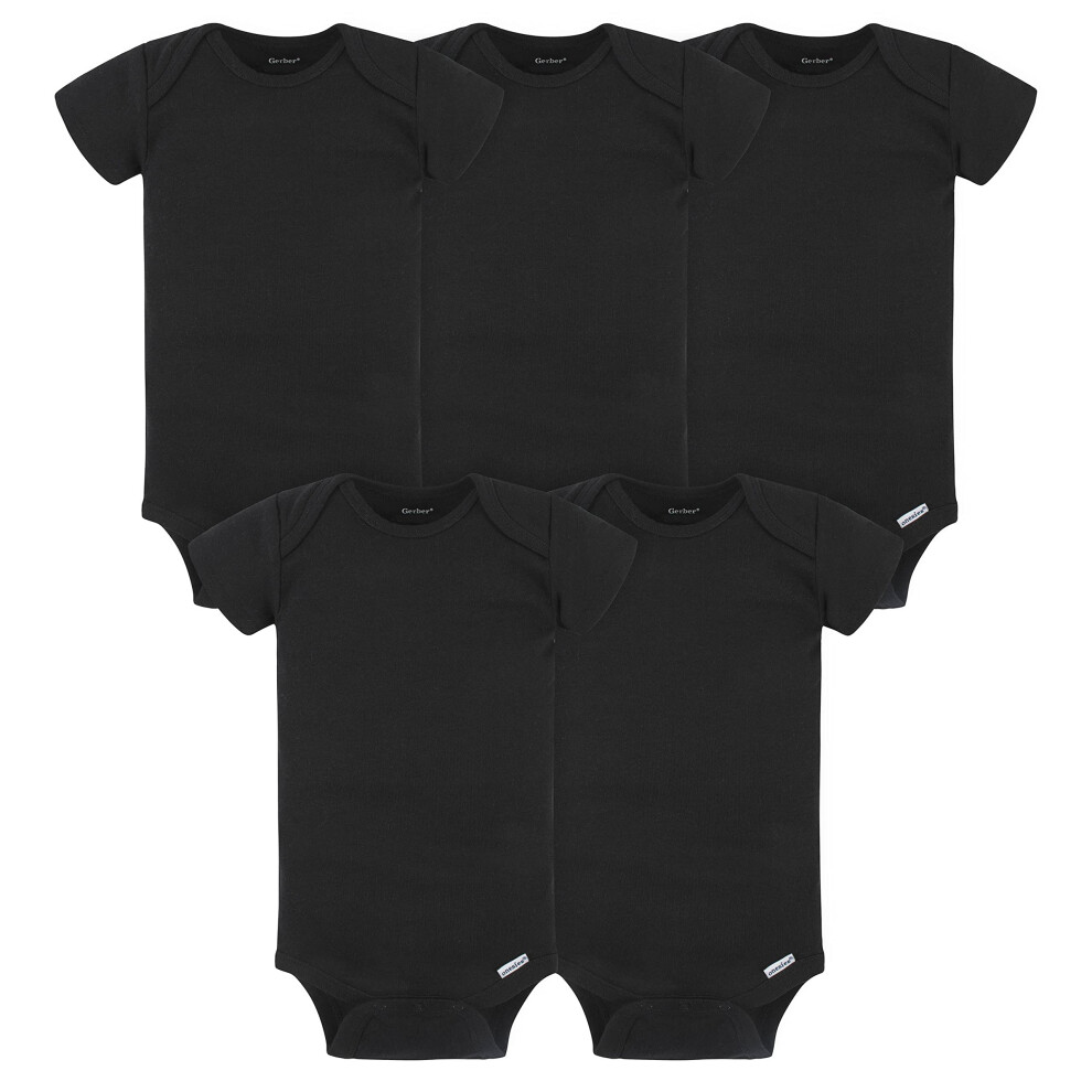 Gerber Baby 5-Pack Solid Onesies Bodysuits  Black  6-9 Months