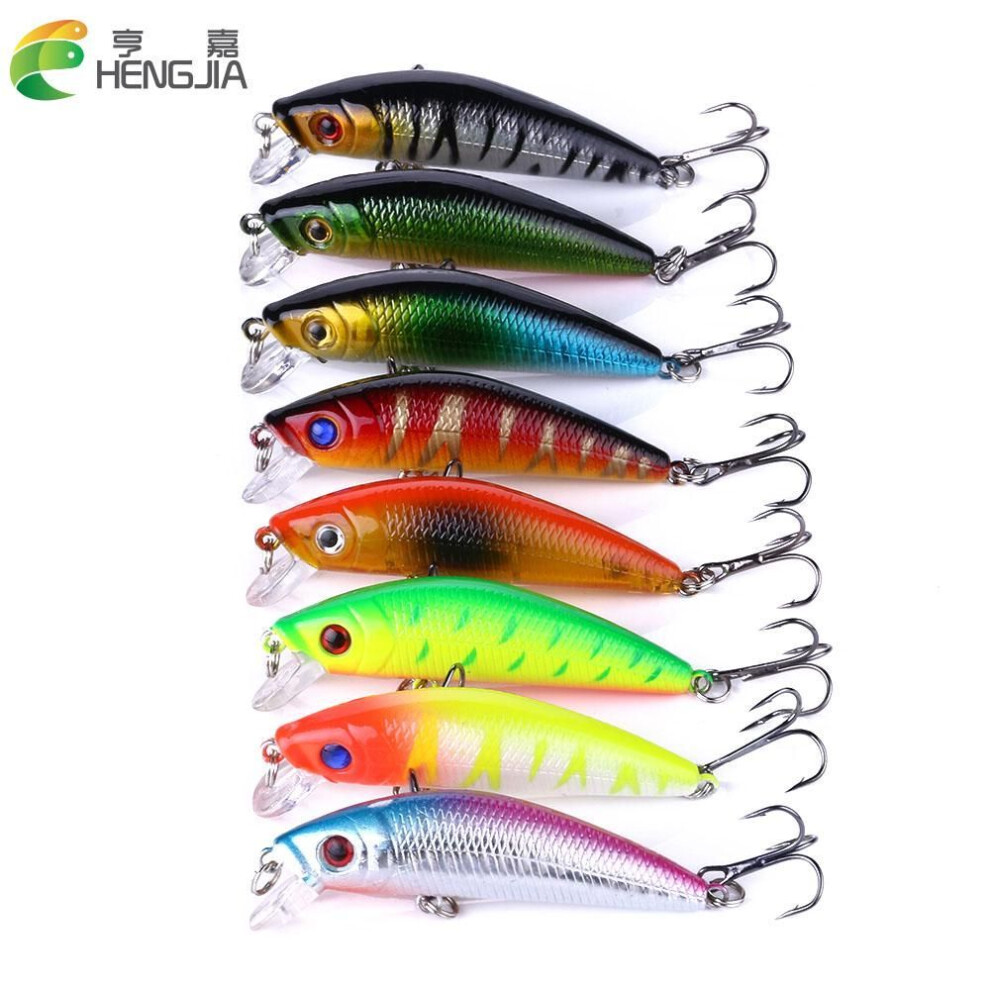 (8pcs) Hengjia 8pcs Fishing Lure Artificial Minnow Fishing Hard Lures Jig Fishing Bait Tackle Two Hooks