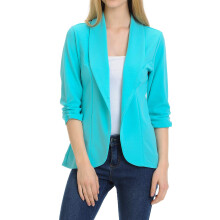 Giacca blazer da ufficio leggera da lavoro con maniche arricciate, taglia 34, da donna, colore: acquamarina, taglia S