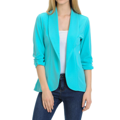 MINEFREE Womens 34 Ruched Sleeve Lightweight Work Office Blazer Jacket