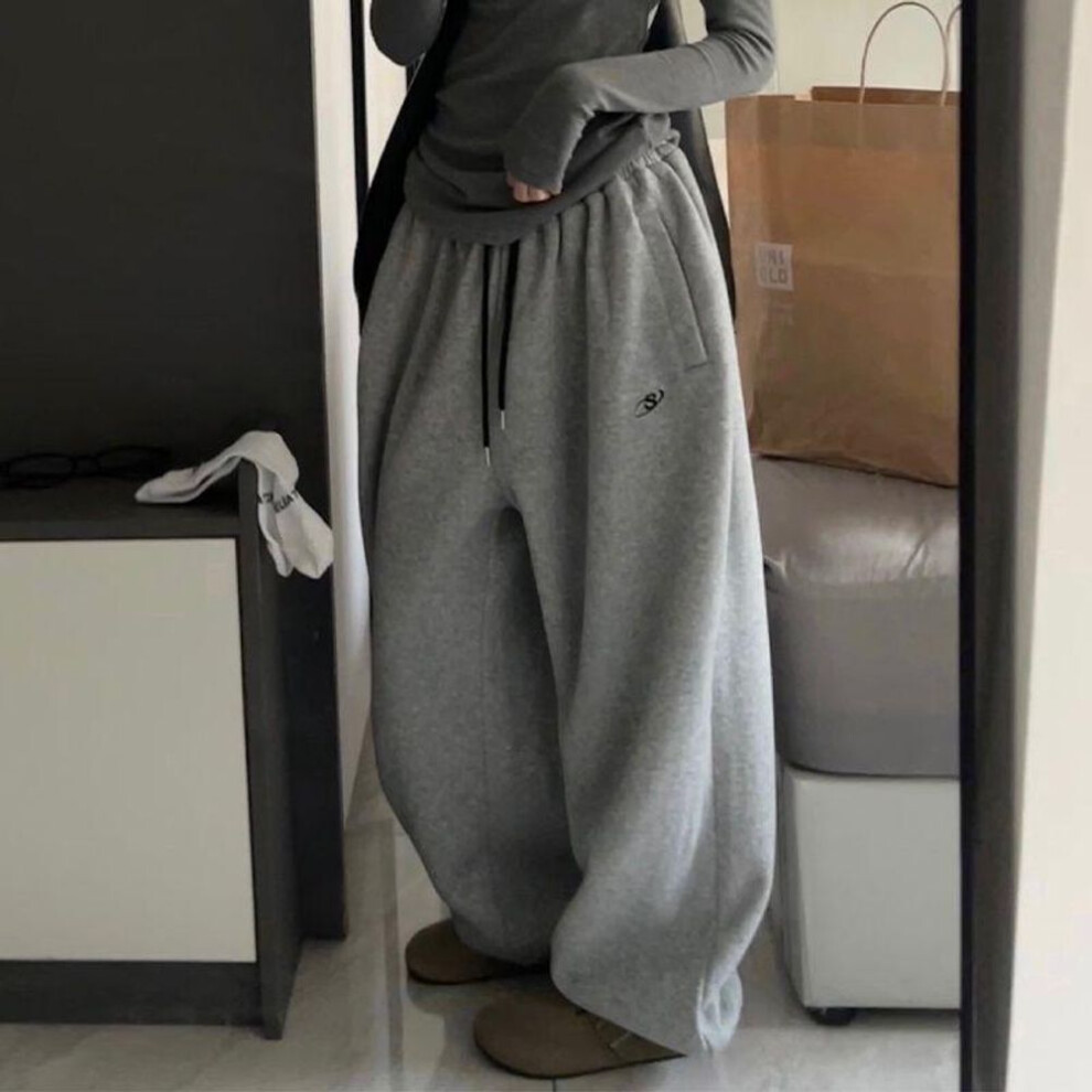 (grey, L) Winter Velvet Snow Sweatpants Pants Women Casual Loose Vintage Thick Warm Sweatpants Female Oversize Soft Street Trousers Lady