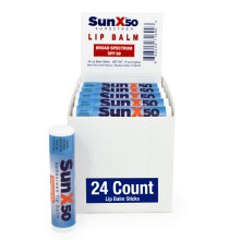 Sun X 50 Lip Balm SPF 50 (confezione da 24) - Crema solare per labbra SPF 50 Resistente all'acqua fino a 80 minuti e parabeni e ossibenzone gratu
