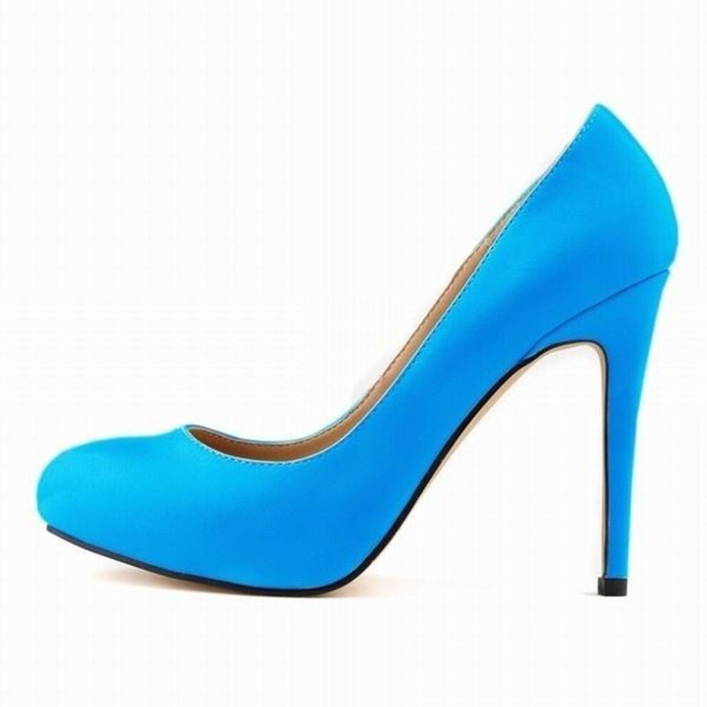 (blue, 35) Women Matte PU Leather High Heels Platform Pointed Toes Work Wedding Party Pumps Court Shoes shoe