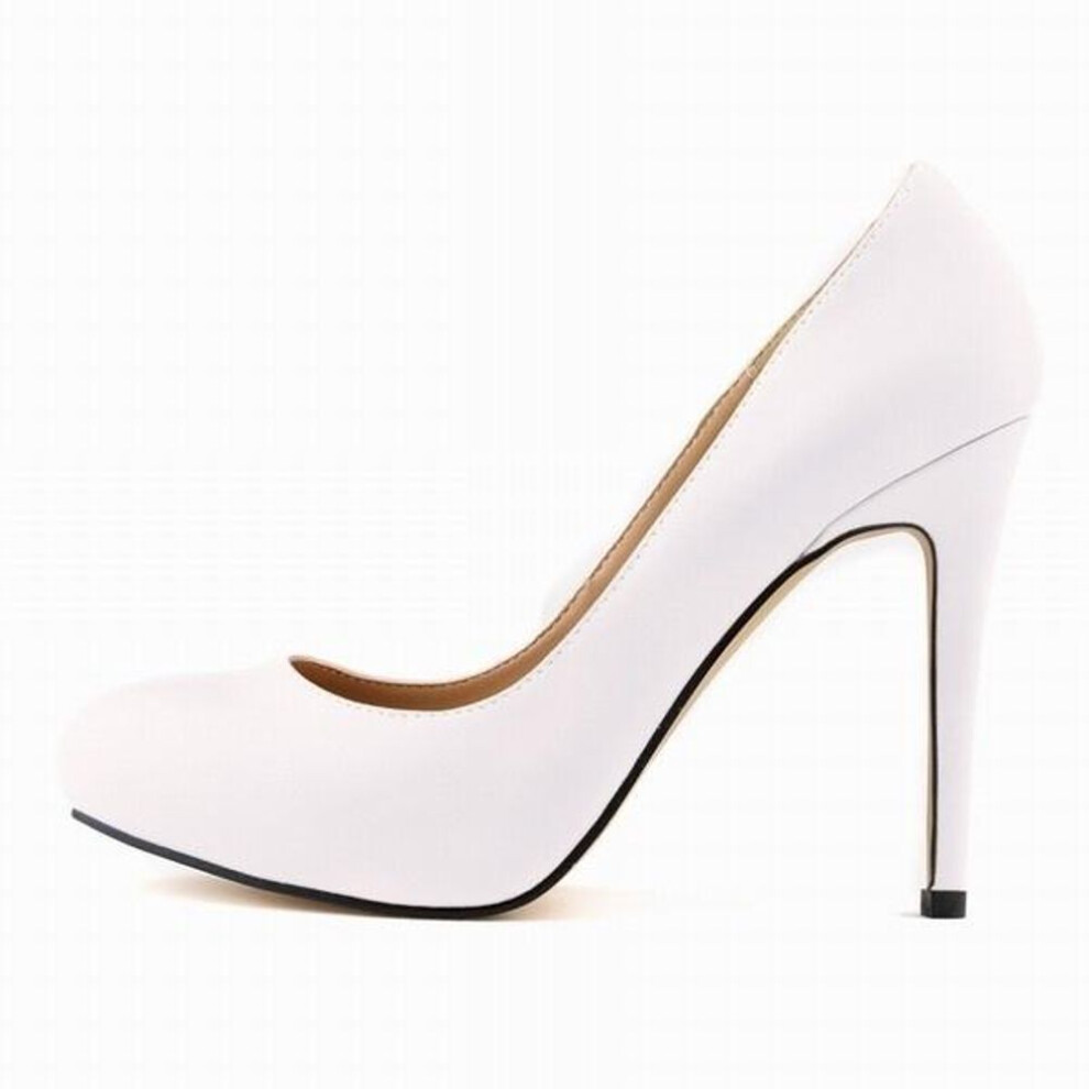 (white, 35) Women Matte PU Leather High Heels Platform Pointed Toes Work Wedding Party Pumps Court Shoes shoe