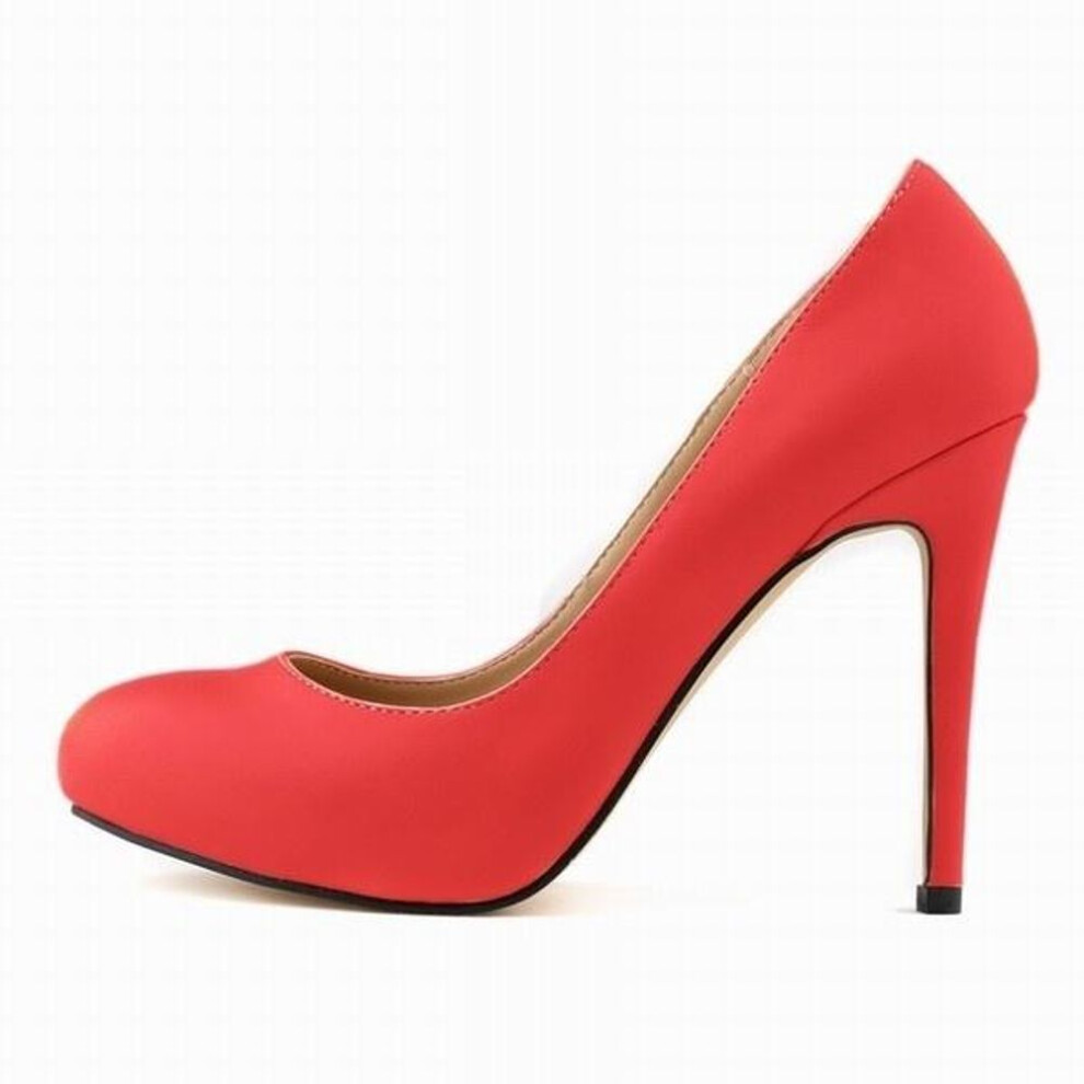 (red, 36) Women Matte Pu Leather High Heels Platform Pointed Toes Work Wedding Party Pumps Court Shoes Shoe