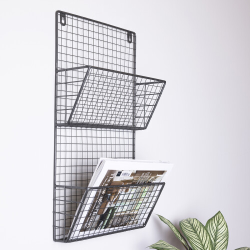 Charles Bentley Charnwood Contemporary Iron Grey Mountable Magazine Rack Inside/Outside Use 1.2kg L58 x W32 x D12cm