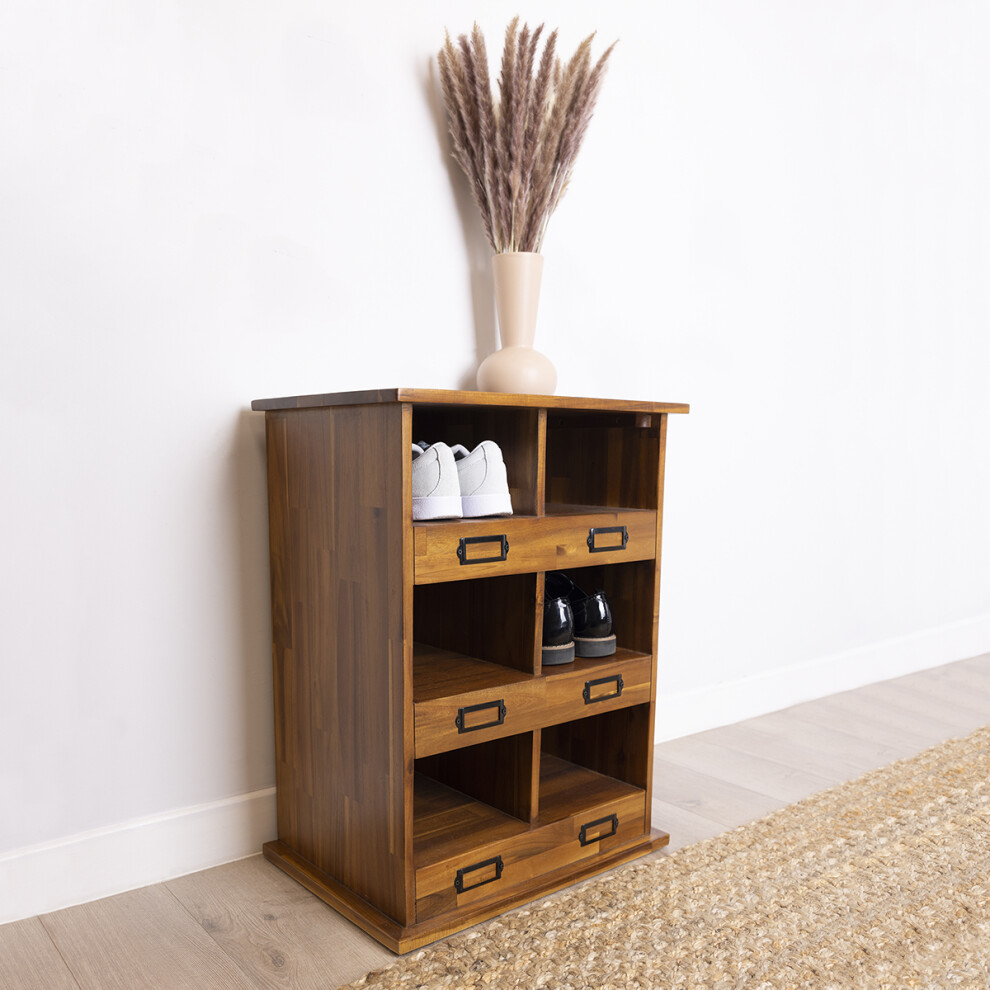 CHARLES BENTLEY, Charnwood, Wooden, Shoe and Boot Locker, Free Standing, Acacia Wood Body, 6 Storage Cubbies, Metal Label Holders, Painted Acacia