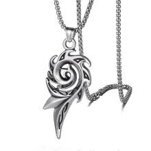 (stainless steel chain, One size) Fashion Pendant Mens Black Ancient Silver Stone Pendant Necklace Alloy Charm Jewelry