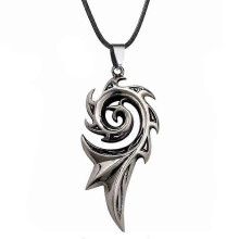 (leather cord, One size) Fashion Pendant Mens Black Ancient Silver Stone Pendant Necklace Alloy Charm Jewelry