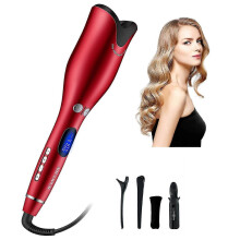 (Red, One size) Automatic Hair Curling Iron Hair Iron With Ceramic Ionic Barrel Smart Anti-stuck Auto Rotating Hair Curling Wand With Temperature Display And Timer Mu