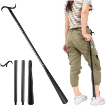 (black, One size) Dressing Rod Stick Dressing Aid Rod With Shoe Horn With Sock Removal Tool Extend Multi-color Optional